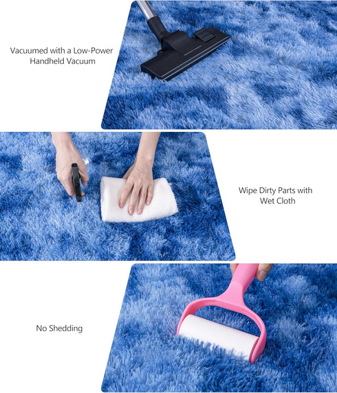 4x5.9 Fluffy Shag Rug for Bedroom, Tie-Dyed Blue Area Rugs for Living Room, Nursery and Kids Room, Soft and Comfy