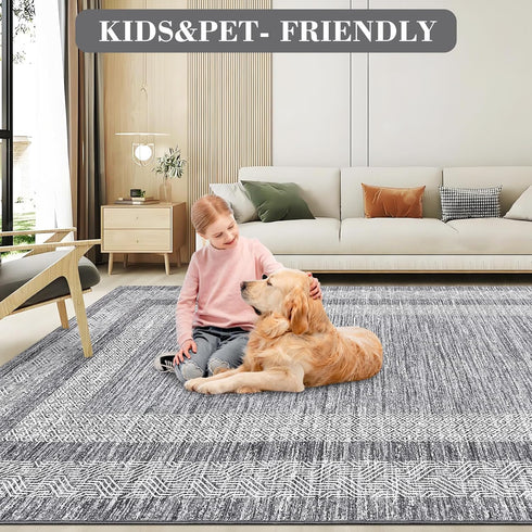 2x6 GarveeHome Modern Bordered Runner Rug Soft Non Slip Washable Floor Carpet Distressed Geometric Hallway Indoor