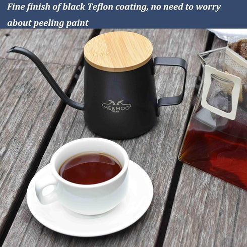 MERMOO YILAN Gooseneck Kettle - Black 350ml Stainless Steel Pour Over Coffee Kettle with Lid, Hand Drip Coffee Pot