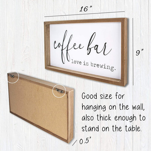 VILIGHT Love Is Brewing Farmhouse Coffee Bar Sign, 16" x 9" MDF Wood, Wall Mount or Freestanding
