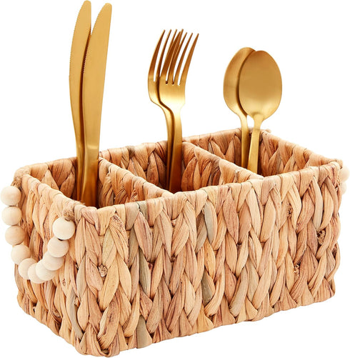 Mud Pie Woven Utensil Set, 9" x 4.5", Brown