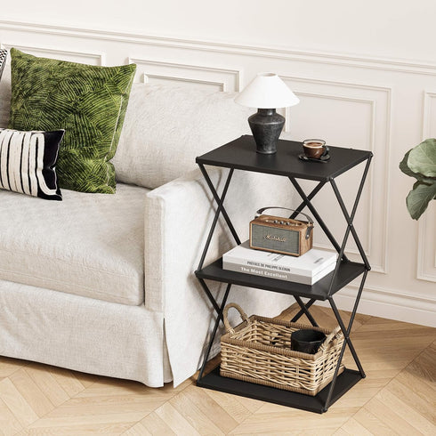 3-Tier ET-03BK End Table Small Side Table Tall Bedside Night Stand with Storage Sofa Side desks for Living Room Bedroom