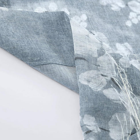FMFUNCTEX Linen Sheer Curtains - Blue White Blossom Print, 84 Inches Long, Floral Patterned Window Drapes, 2 Panels
