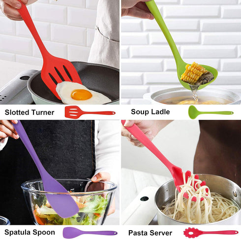 LIANYU 14 Pcs Silicone Cooking Utensils Set with Holder, Heat Resistant Kitchen Tools Includes Spatula, Spoon, Turner,