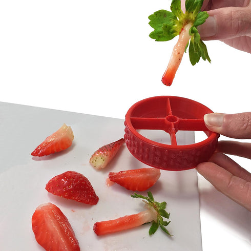 PushBerry 2-in-1 Kid-Friendly Strawberry Stem Removal, Hull, and Slice Tool, Red