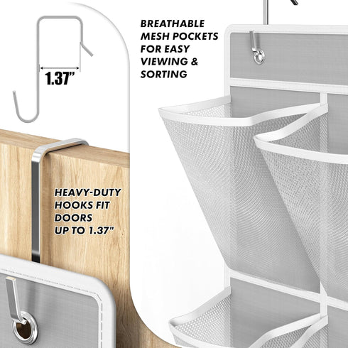 24 2PK 12 Simple Houseware Pockets - Large Pockets Over Door Hanging Shoe Organizer, Grey