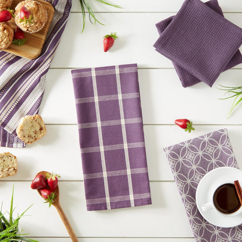 DII Assorted Woven Kitchen Set, 5 Piece - Dishtowel 18x28, Dishcloth 13x13, Eggplant