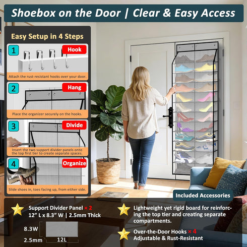 Kotkn 24-Pair Over Door Shoe Organizer for Family & Kids, Double Sided | Hanging Storage for Sneakers, Boots, Toys