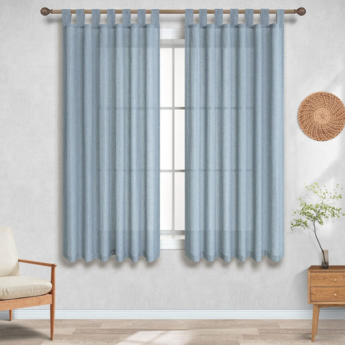 54 Inch 2 Country Dusty Blue Curtains for Kids Bedroom Length Panels Tab Top Semi Sheer Linen Light Reducing Privacy
