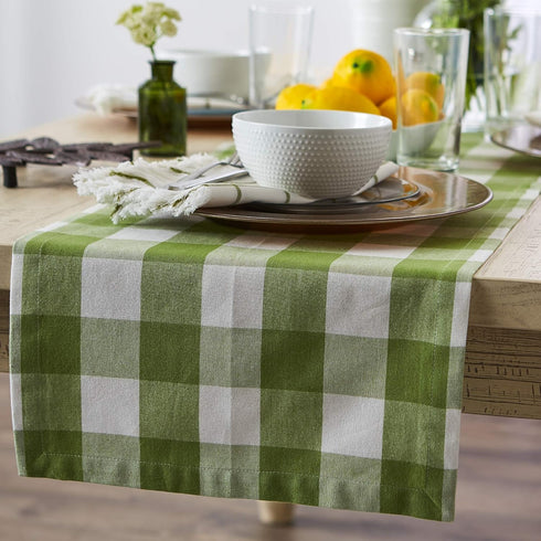 DII Buffalo Check Collection Classic Farmhouse Table Runner, 14x72, Antique Green