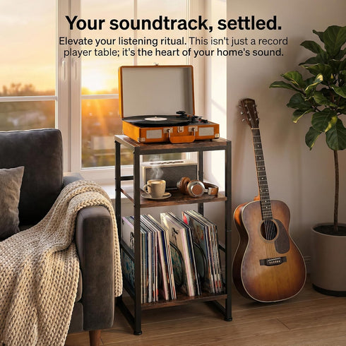 Stand,3-Tier 120 Albums,28" Record Player Record Player Table with U-Shaped Vinyl Storage Up to H End Table Turntable