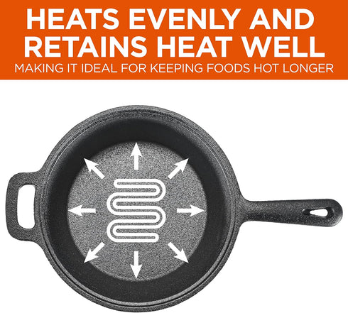 COMMERCIAL CHEF 2 Quart Cast Iron Saucepan, Dutch Oven with Lid and Looped Handle for Indoor & Outdoor Cooking