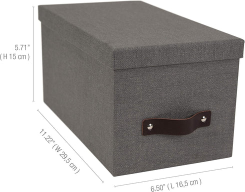 Bigso Silvia Organizational Storage Box with Leather Handle, Durable Decorative Storage Boxes with Lids, Gray
