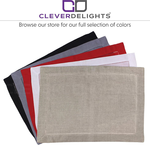 CleverDelights Natural Linen Hemstitched Placemats - 6 Pack, 14" x 20"