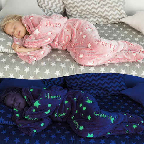 Mermaid Tail Blanket for Girls, Glow in The Dark Sleeping Bag, Plush Cozy Soft Fleece Throw for Age 2-12, Valentine's