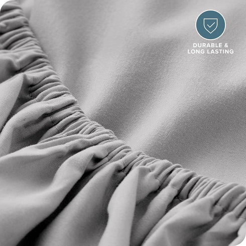 Bare Home Fitted Bottom Sheet Queen, Premium 1800 Microfiber, Ultra-Soft, Light Grey