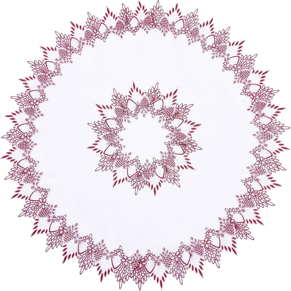 White Dark Red Linen Lace Doily 33 inches Round Coffee Table Topper