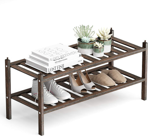 Dranixly Bamboo 2-Tier Shoe Rack Stackable Shelf Storage Organizer for Entryway, Hallway and