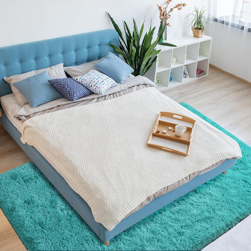Terrug Blue Fluffy Area Rug for Bedroom, 3x5 Ft Tie-Dyed Shag Throw Rugs with Non Slip Backing for Kids Room