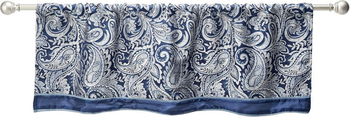 Madison Park Aubrey Faux Silk Paisley Jacquard Curtain - Rod Pocket for Living Room, 50 in x 18 in, Navy