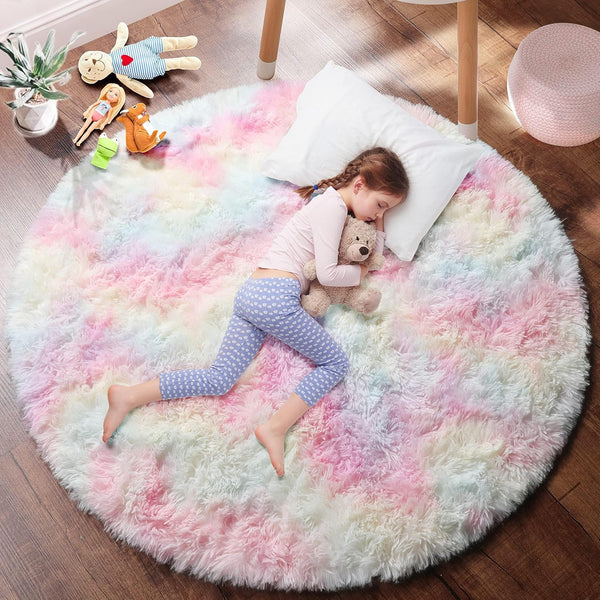 PAGISOFE Rainbow Round Rug 4Ft, Super Soft Rugs for Girls Bedroom,Colorful Rug