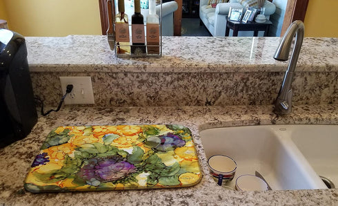 Caroline's Treasures 8958DDM Abstract Flowers Dish Drying Mat, Purple and Yellow Absorbent Pad for Kitchen Counter, 14