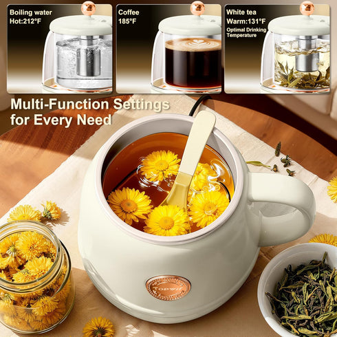 14oz 212F, 110V TOPWIT Electric Travel Kettle, Rapid Heating Up to Temperature Control Heating Coffee Mug Warmer