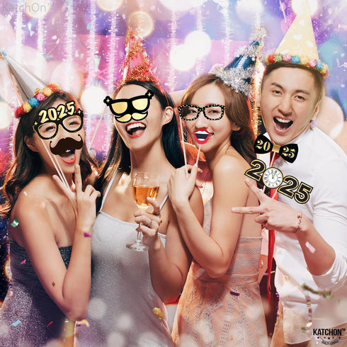KatchOn New Years Photo Booth Props 2025 - Pack of 35 for New Years Eve Party Supplies and Decorations