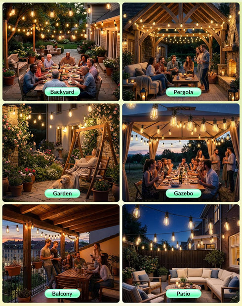 BYGUQ 50Ft Dimmable S14 Bulbs Outdoor String Lights LED Patio-Light - Outside Waterproof Porch Lights with Remote