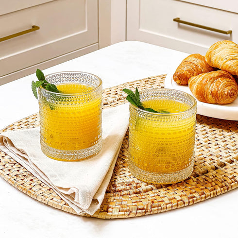 Set 6, 10 oz Kate Aspen Beaded Drinking Glasses of Retro Vintage Glassware - Boho Cocktail Water Juice Glasses, Hostess