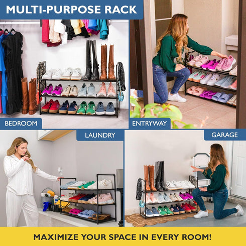3 Closet, 15 Sundaze Shoe Rack - Tier Metal Shoe Rack for Front Door Entrance, Sturdy Long Shoe Organizer for Bedroom