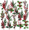MIAHART 18 Pcs Christmas Picks Artificial Pine Branches Red Berry Stems Pine