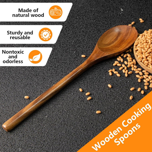 2PCS Wooden Cooking Spoons, Large Kitchen Utensil for Cooking, Serving, Mixing