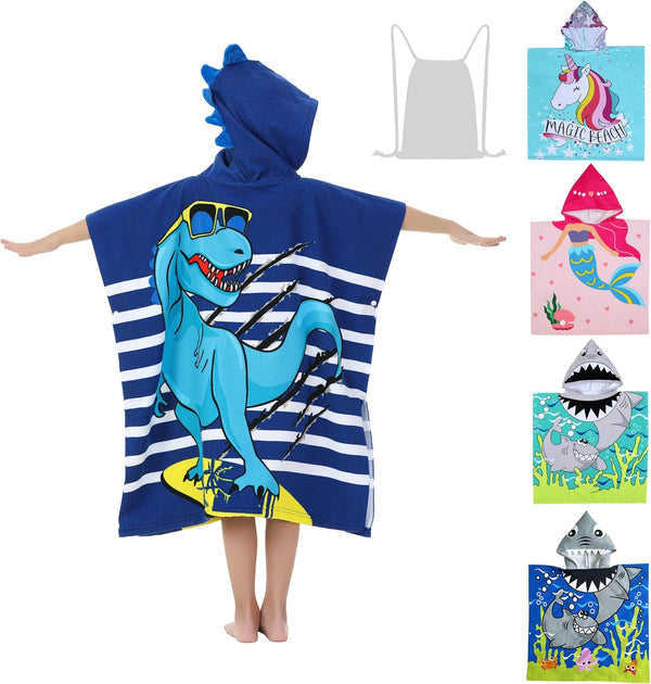 Dinosaur Beach Towel with Hood for 3-10 Years Boys and Girls Hooded