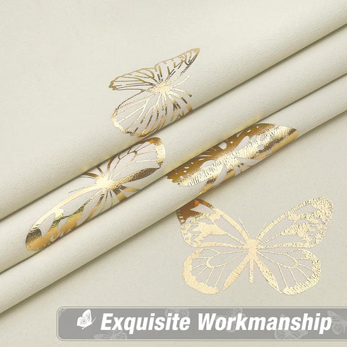84 Inches Grommet Jubilantex Ivory Gold Butterfly Blackout Curtains Long with Black Layer Thermal Insulated Window