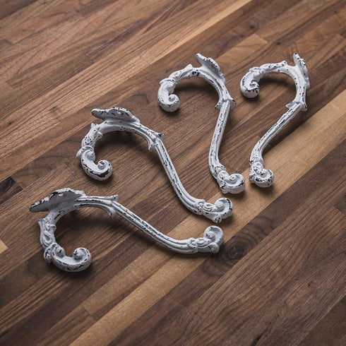 CRAFTSMAN ROAD Vintage Cast Iron Wall Hooks, Antique White Finish, Set of 4 - Rustic Coat Hooks for Coats, Bags, Towels