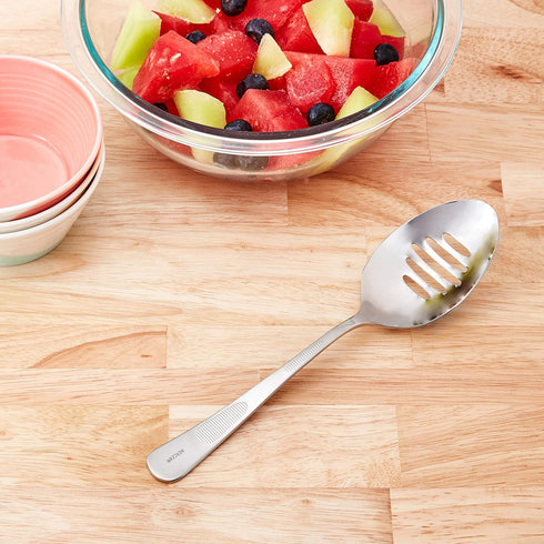 Mercer Culinary Plating Spoon - 18-8 Stainless Steel, Slotted Bowl, 9 Inch, Silver