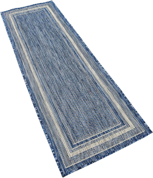 Unique Loom 2' x 6' Outdoor Border Collection Area Rug, Soft Border, Blue/Ivory Runner