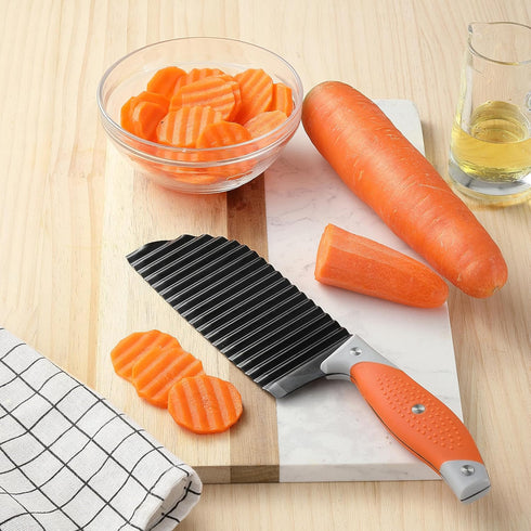 VITUER Crinkle Cutter for Veggies, Stainless Steel Wave Fries Knife with Ergonomic Handle, Dishwasher Safe