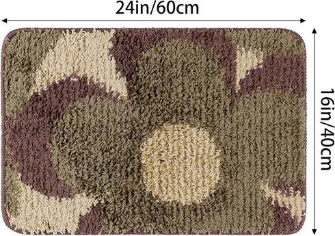 uxcell Floral Bath Mat, Plush Shaggy Bathroom Rug, Checked Washable Carpet for Tub, Shower Room, 16" x 24" Brown
