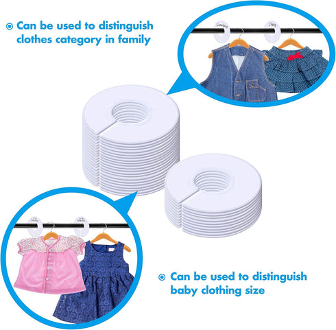 30 Pack White Round Closet Rack Dividers Hangers with 1 Bonus Marker - Clothing Size (Outer 3.5 , Inner 1.38 Diameter)