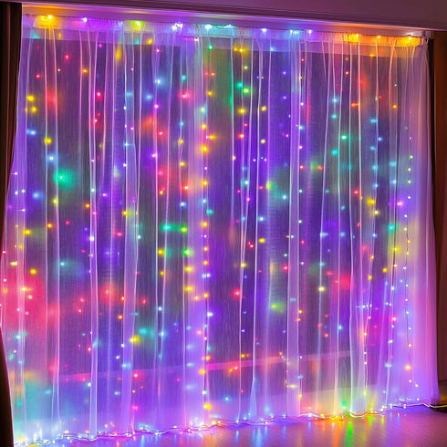300 8 Dazzle Bright LED Curtain String Lights, Christmas Fairy Lights for Bedroom with Lighting Modes, Connectable