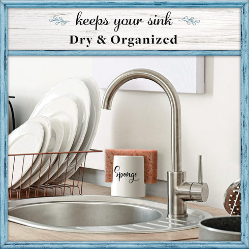 Home Acre Designs Sponge Holder for Kitchen Sink, Rustic Farmhouse Decor, White Ceramic