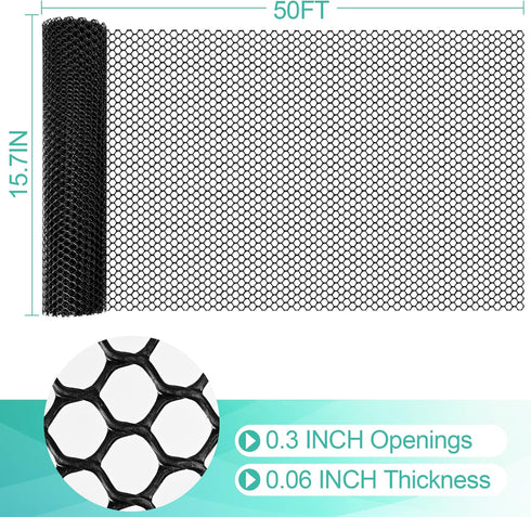 Miuwauer 15.7IN 50FT 0.3IN 50 Plastic Mesh Fence Sheet x - Opening Plastic Chicken Wire Netting Roll Durable for Dogs