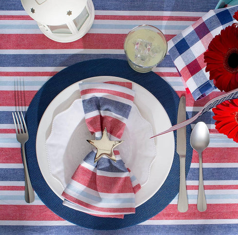 DII PVC Tabletop Collection Woven Indoor/Outdoor Round Placemat Set, Nautical Blue, 6 Piece, 13.75"