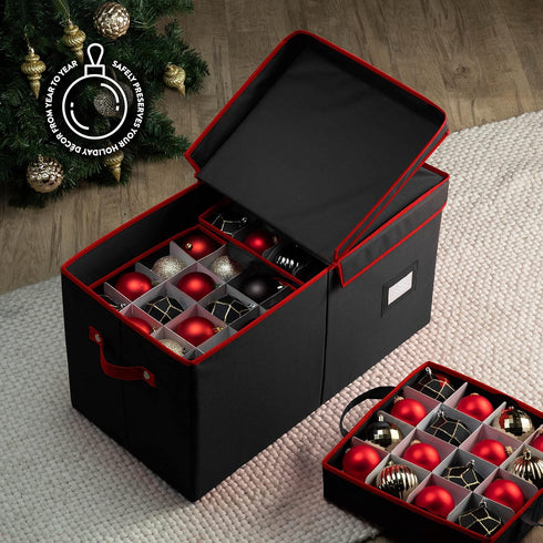 Premium Christmas Bauble Storage Box with Dividers - 128 Compartment Ornament Storage Box for Delicate Decorations