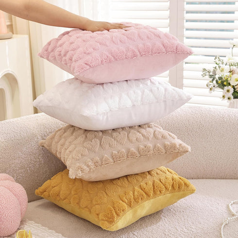 TAOSON Pack 2,Valentines 20x20 inch of Day Decoration White Heart Soft Plush Faux Fur Jacquard Throw Pillows Soft Couch