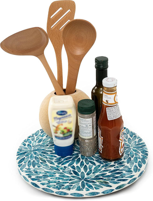 CLAYNIX Lazy Susan for Table, Mother of Pearl Turntable Organizer, Wood Round Spinning Tray for Kitchen