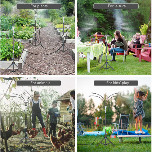5.1FT 4-Way Expandable Standing Misters for Outside Patio, Adjustable Misting System, Misting Cooling System, Plant