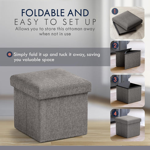 12 12 12, Ornavo Home Small Storage Ottoman Foldable Collapsible Cube Square Linen Ottoman Foot Rest Stool Seat